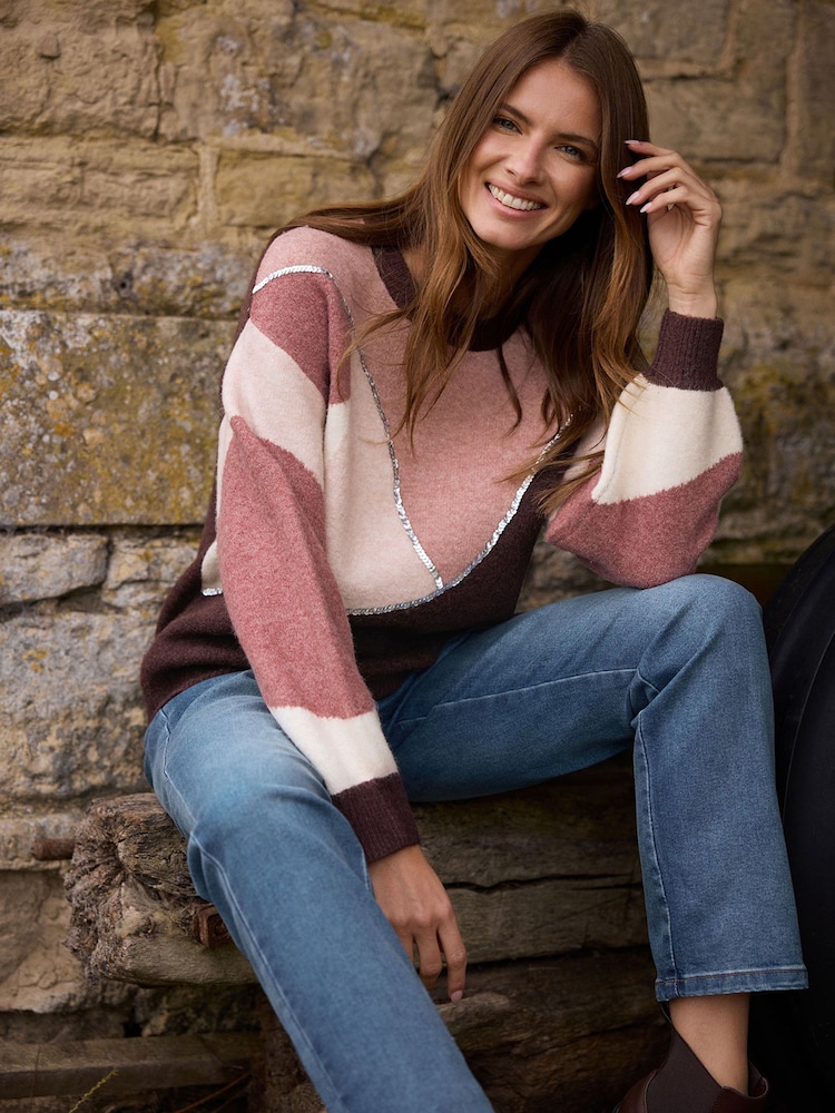 M&Co Brown Embellished Patchwork Jumper - Image 2 of 6