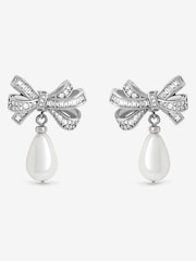 Jon Richard Silver Rhodium Plated Cubic Zirconia Bow and Pearl Earrings - Image 1 of 4