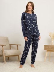 M&Co Blue Baby Fleece Star Moons PJ Set - Image 1 of 5