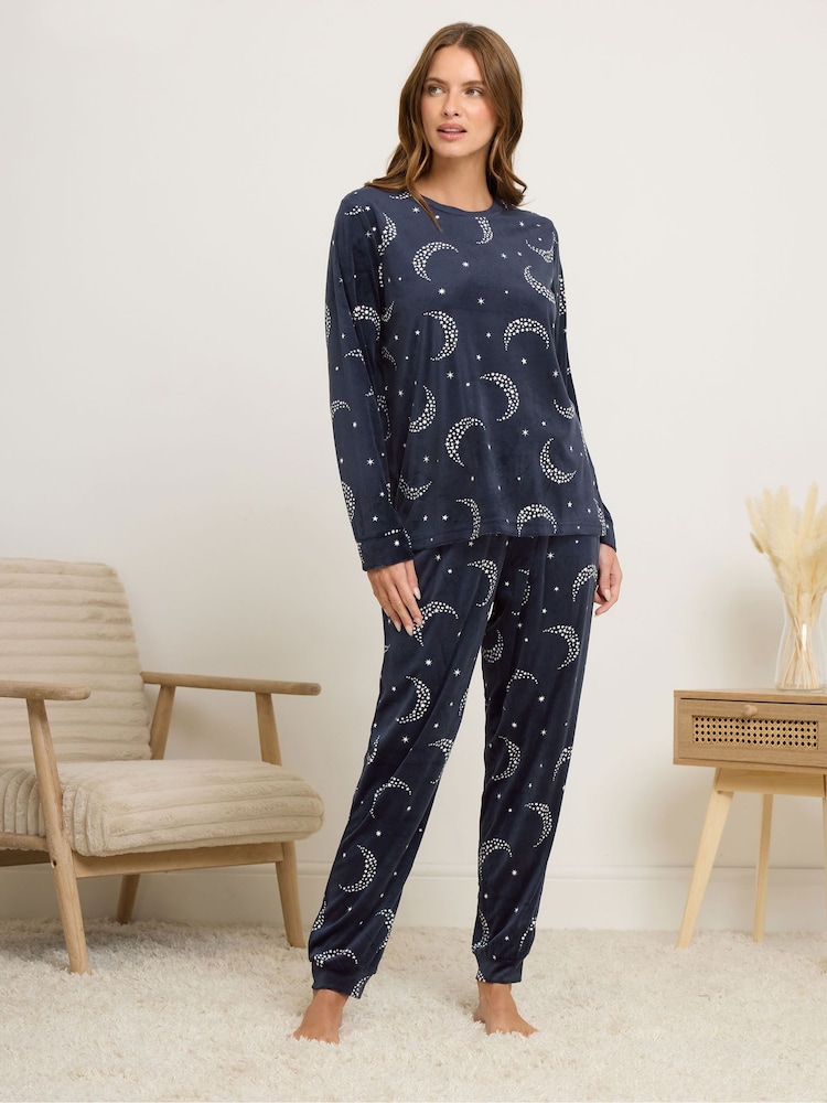 M&Co Blue Baby Fleece Star Moons PJ Set - Image 1 of 5