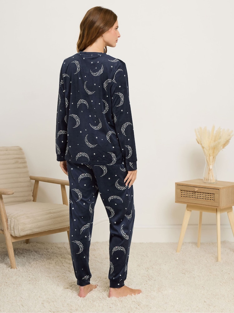 M&Co Blue Baby Fleece Star Moons PJ Set - Image 2 of 5