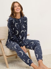 M&Co Blue Baby Fleece Star Moons PJ Set - Image 3 of 5