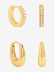 Jon Richard Gold Tone Polished and Pearl Hoops Pack of 2 - Image 1 of 5