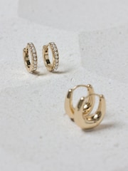 Jon Richard Gold Tone Polished and Pearl Hoops Pack of 2 - Image 5 of 5