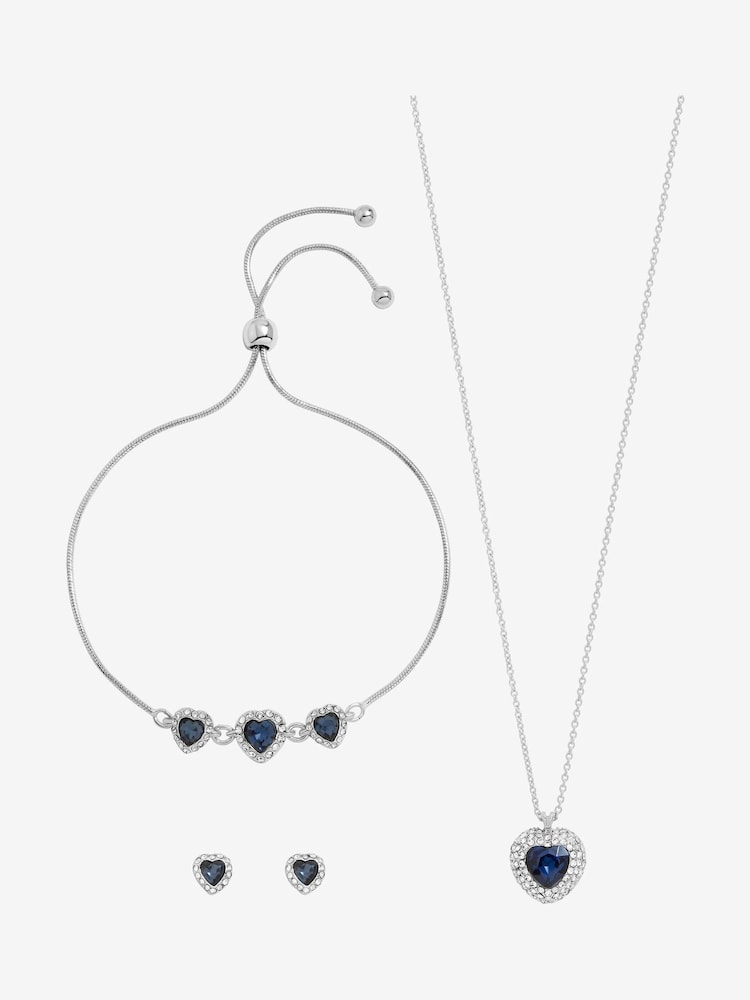 Jon Richard Silver Plated and Sapphire Heart Trio Set - Gift Box - Image 1 of 5