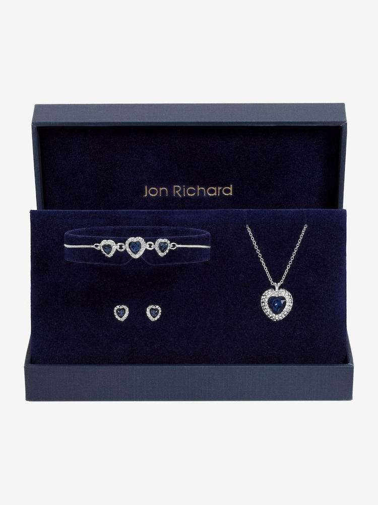 Jon Richard Silver Plated and Sapphire Heart Trio Set - Gift Box - Image 5 of 5