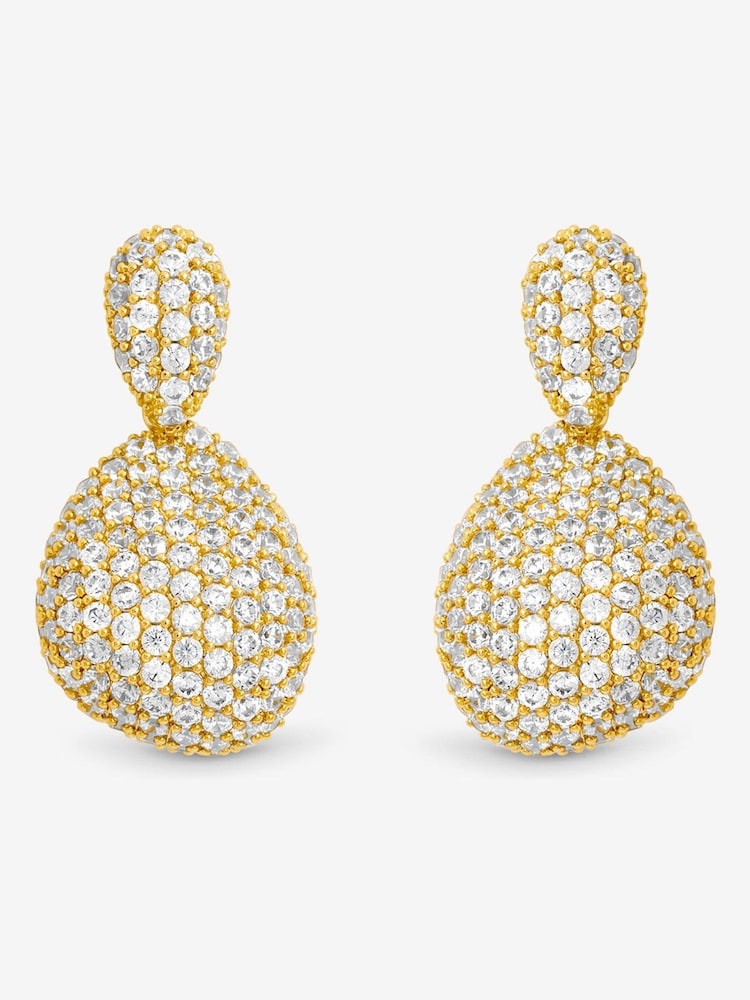 Jon Richard Gold Plated and Crystal Double Drop Dome Earrings - Image 1 of 2 Jon Richard Gold Plated and Crystal Double Drop Dome Earrings - Image 1 of 2