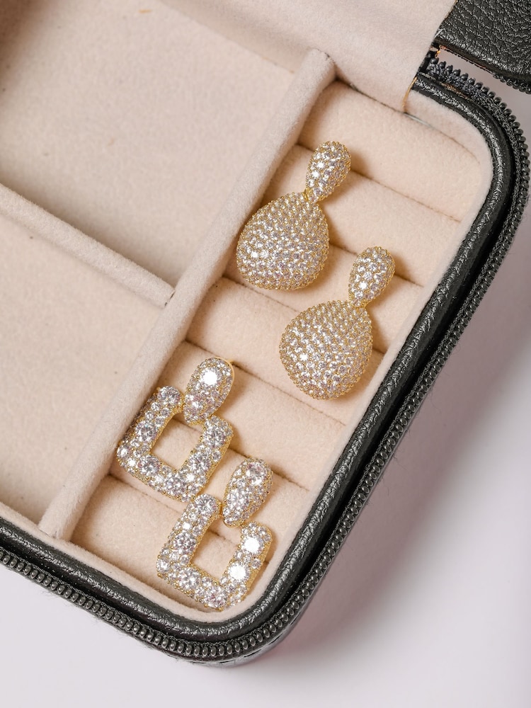 Jon Richard Gold Plated and Crystal Double Drop Dome Earrings - Image 2 of 2 Jon Richard Gold Plated and Crystal Double Drop Dome Earrings - Image 2 of 2