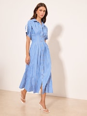 Lipsy Striped Cinched Waist Midi Shirt Dress - Imagen 1 de 4