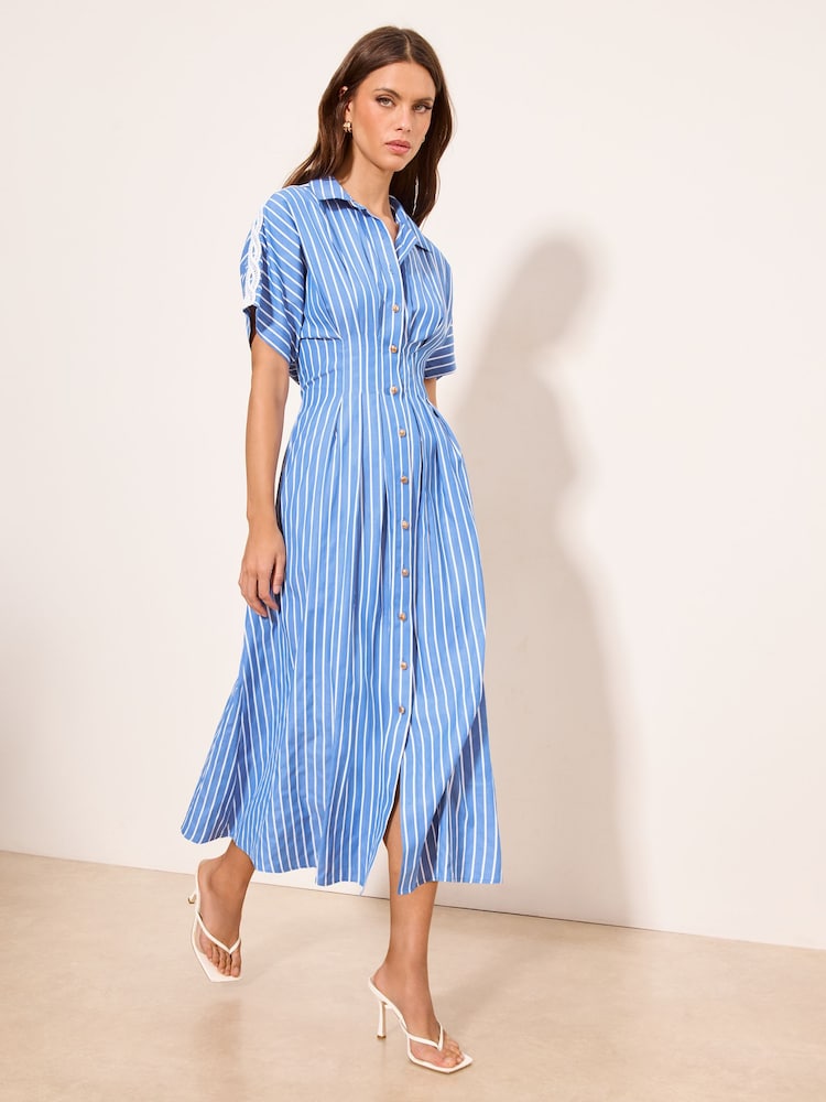Lipsy Striped Cinched Waist Midi Shirt Dress - Imagen 1 de 4