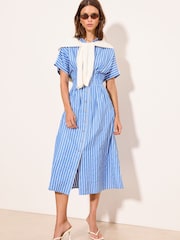 Lipsy Striped Cinched Waist Midi Shirt Dress - Imagen 3 de 4