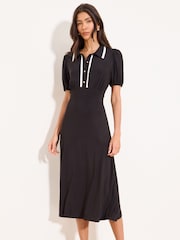 Lipsy White Puff Sleeve Tipped Midi Dress - Image 1 of 4