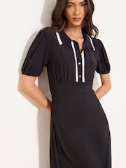 Lipsy White Puff Sleeve Tipped Midi Dress - Image 2 of 4
