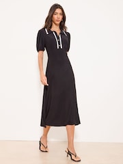 Lipsy White Puff Sleeve Tipped Midi Dress - Image 3 of 4