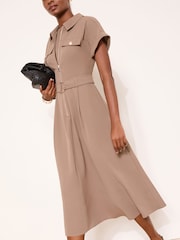 Lipsy Mocha Zipped Through Fit Flare Shirt Dress - Imaginea 2 din 4