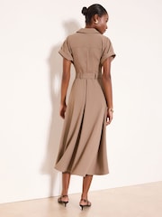 Lipsy Mocha Zipped Through Fit Flare Shirt Dress - Imaginea 3 din 4