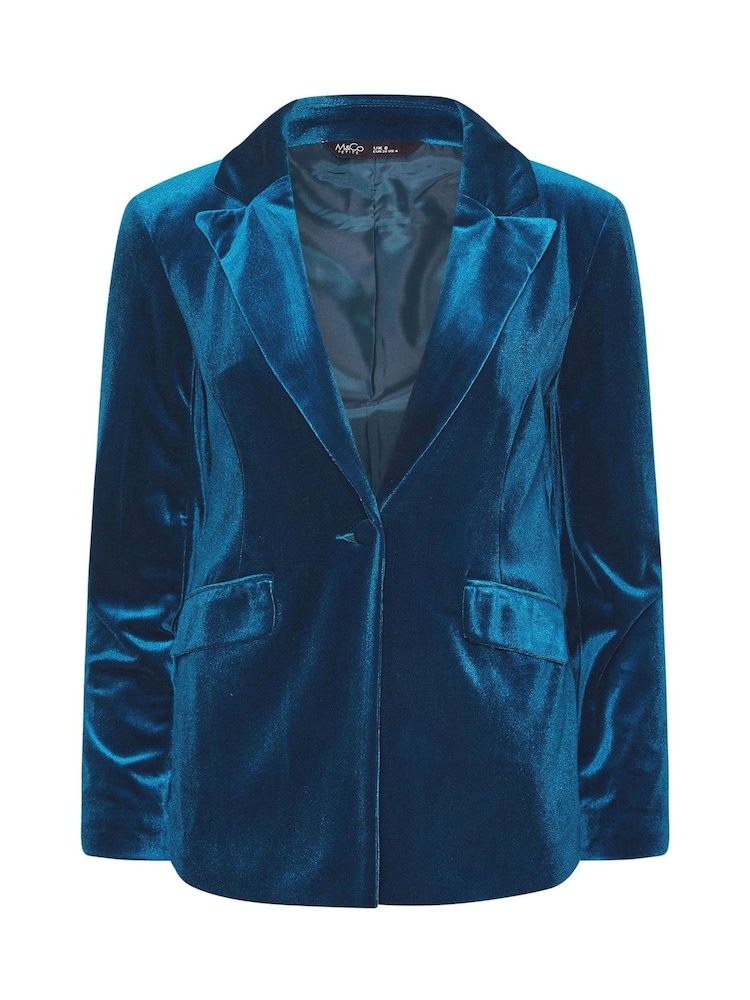M&Co Blue Petite Velour Blazer - Image 5 of 5