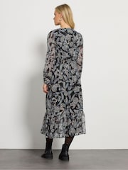 M&Co Blue Petite Chiffon Long Sleeve Button Down Dress - Image 3 of 5