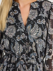 M&Co Blue Petite Chiffon Long Sleeve Button Down Dress - Image 4 of 5