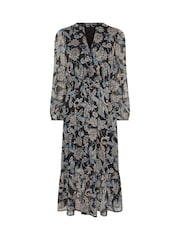 M&Co Blue Petite Chiffon Long Sleeve Button Down Dress - Image 5 of 5