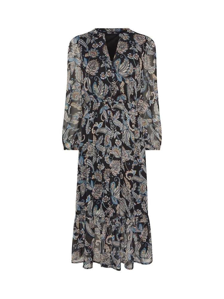 M&Co Blue Petite Chiffon Long Sleeve Button Down Dress - Image 5 of 5