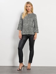 M&Co Silver Petite Sequin Long Flute Sleeve Top - Image 2 of 5