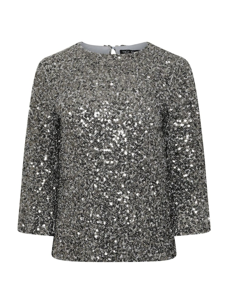 M&Co Silver Petite Sequin Long Flute Sleeve Top - Image 5 of 5