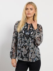 M&Co Blue Petite Embroidered Boho Blouse - Image 1 of 5