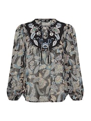 M&Co Blue Petite Embroidered Boho Blouse - Image 5 of 5