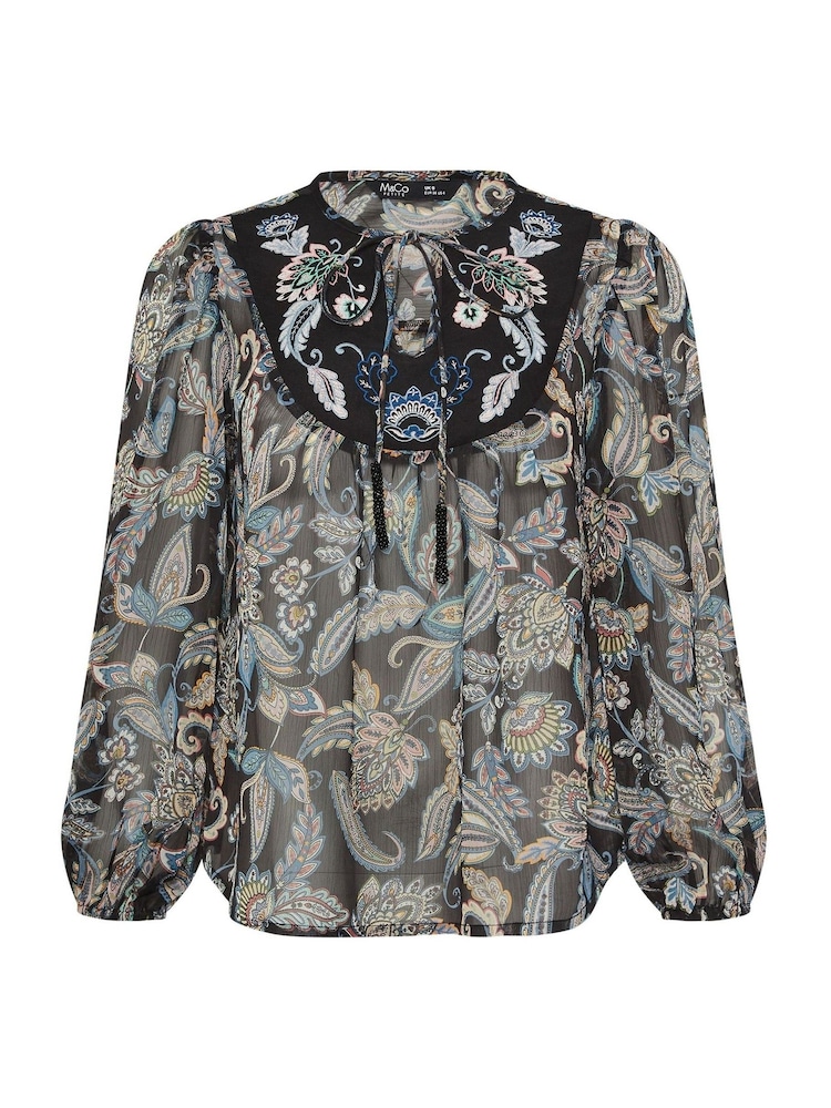 M&Co Blue Petite Embroidered Boho Blouse - Image 5 of 5
