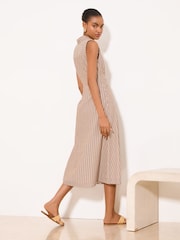 Lipsy Neutral Stripe Sleeveless Collar Shirt Belted Waist Midi Dress - Image 5 of 5