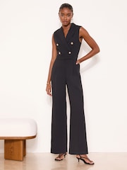 Lipsy Black Tux Sleeveless Military Button Jumpsuit - Image 1 of 4