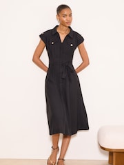 Lipsy Black Midi Shirt Dress - Image 1 of 5