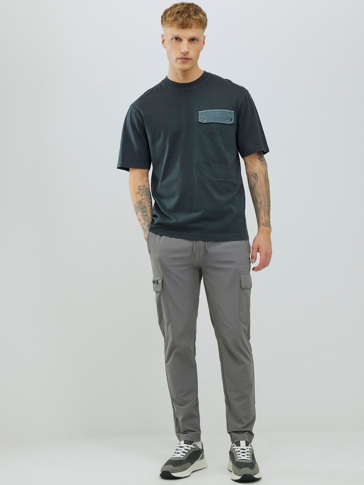 River Island Grey Skinny Fit Stretch Cargo Trousers - Image 1 of 4