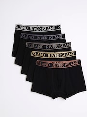 River Island Black Metallic Waist Band Trunks 5 Pack - Image 1 of 3