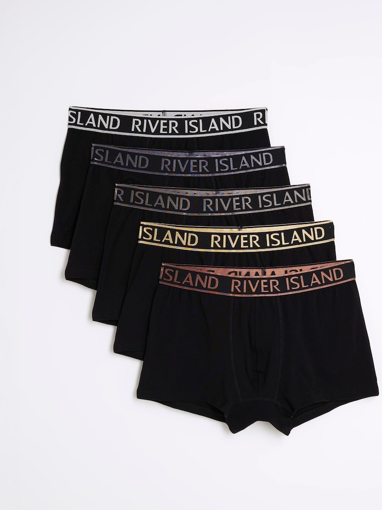 River Island Black Metallic Waist Band Trunks 5 Pack - Image 1 of 3