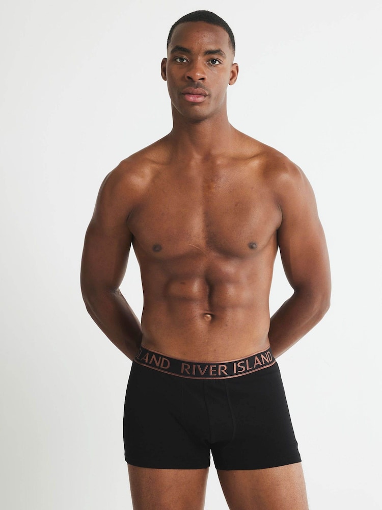 River Island Black Metallic Waist Band Trunks 5 Pack - Image 2 of 3