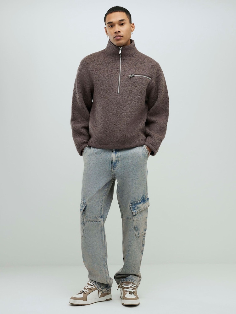 River Island Blue Loose Fit Washed Denim Cargo Jeans - Image 1 of 4 River Island Blue Loose Fit Washed Denim Cargo Jeans - Image 1 of 4