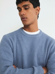 River Island Blue Slim Fit Ribbed Crew Neck Jumper - Image 4 of 4