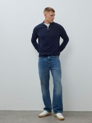 River Island Blue Slim Fit Viscose Half Zip Jumper - Image 1 of 4