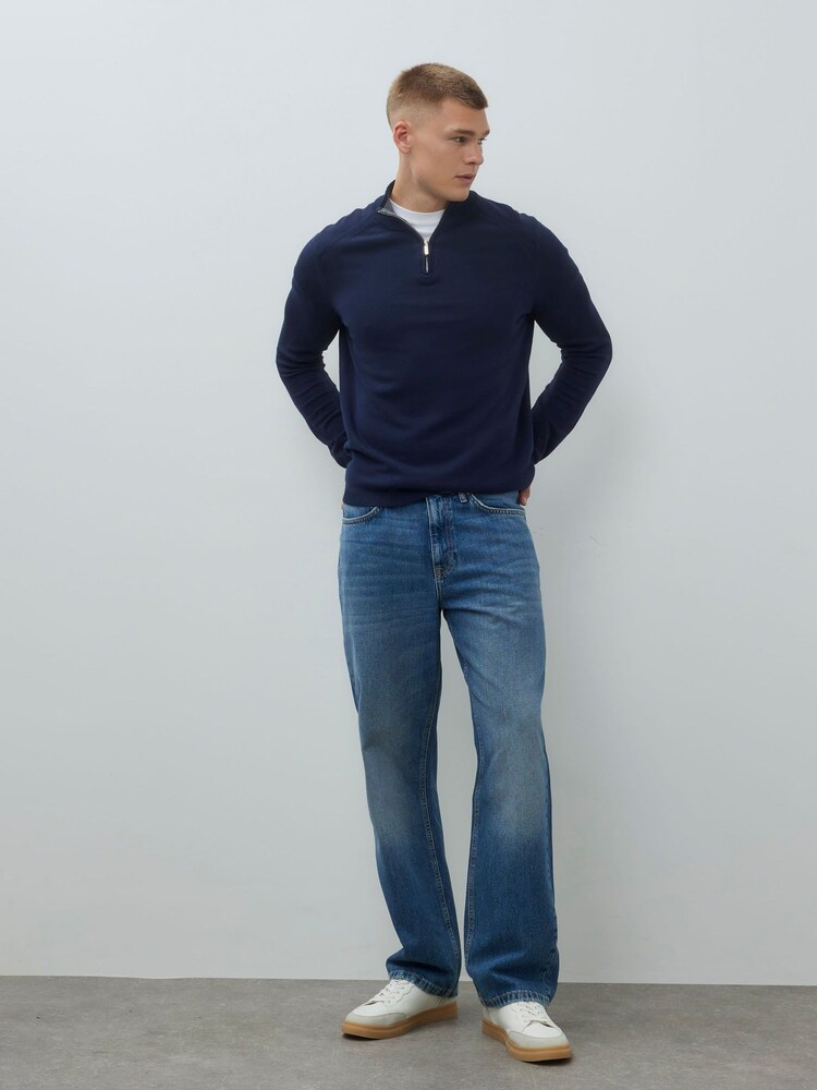 River Island Blue Slim Fit Viscose Half Zip Jumper - Image 1 of 4