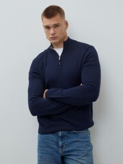 River Island Blue Slim Fit Viscose Half Zip Jumper - Image 2 of 4