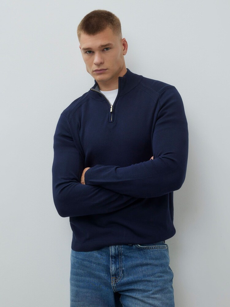 River Island Blue Slim Fit Viscose Half Zip Jumper - Image 2 of 4
