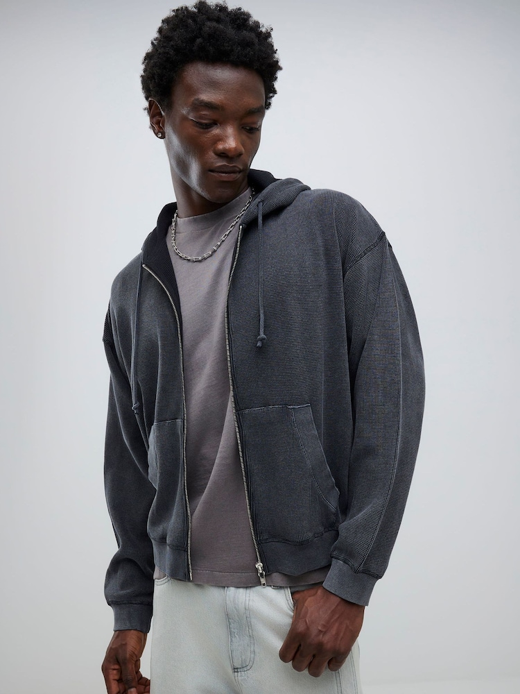 River Island Oversized Washed Waffle Hoodie - صورة 2 من 4