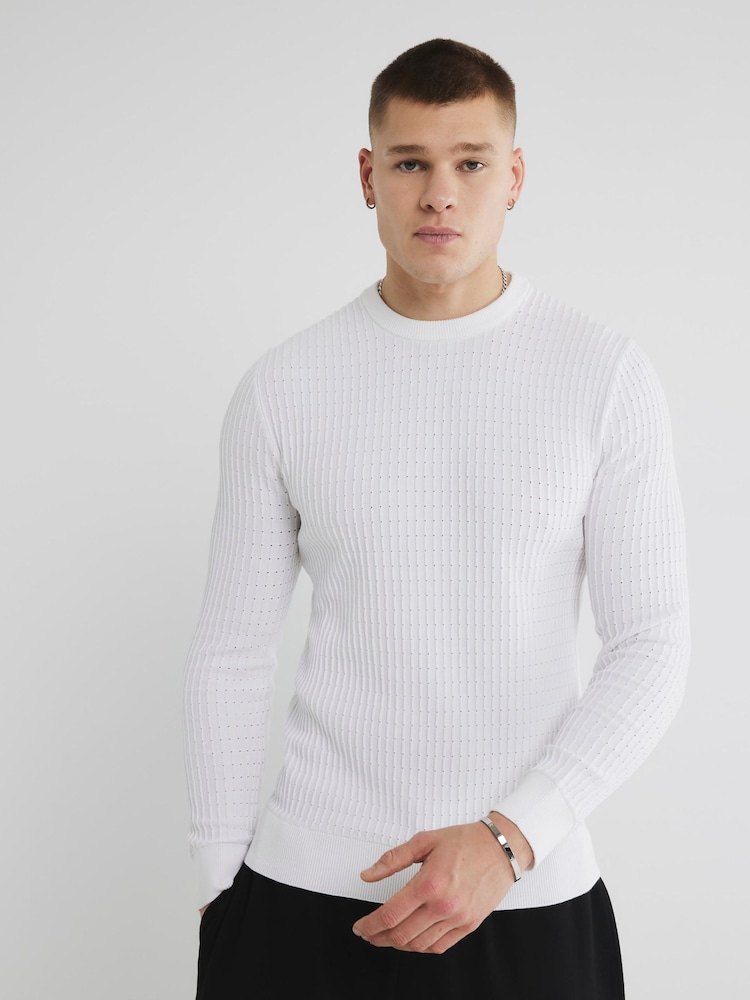 River Island White Textured Muscle Fit Jumper - Image 1 of 5