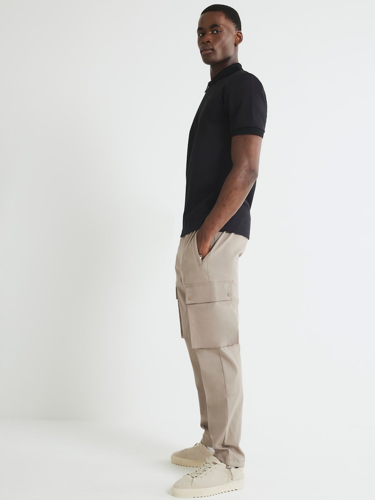 River Island Cream Skinny Fit Clean Cargo Trousers - Image 1 of 4 River Island Cream Skinny Fit Clean Cargo Trousers - Image 1 of 4