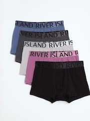 River Island Purple Sateen Contrast Waist Band Trunks 5 Pack - Image 1 of 3