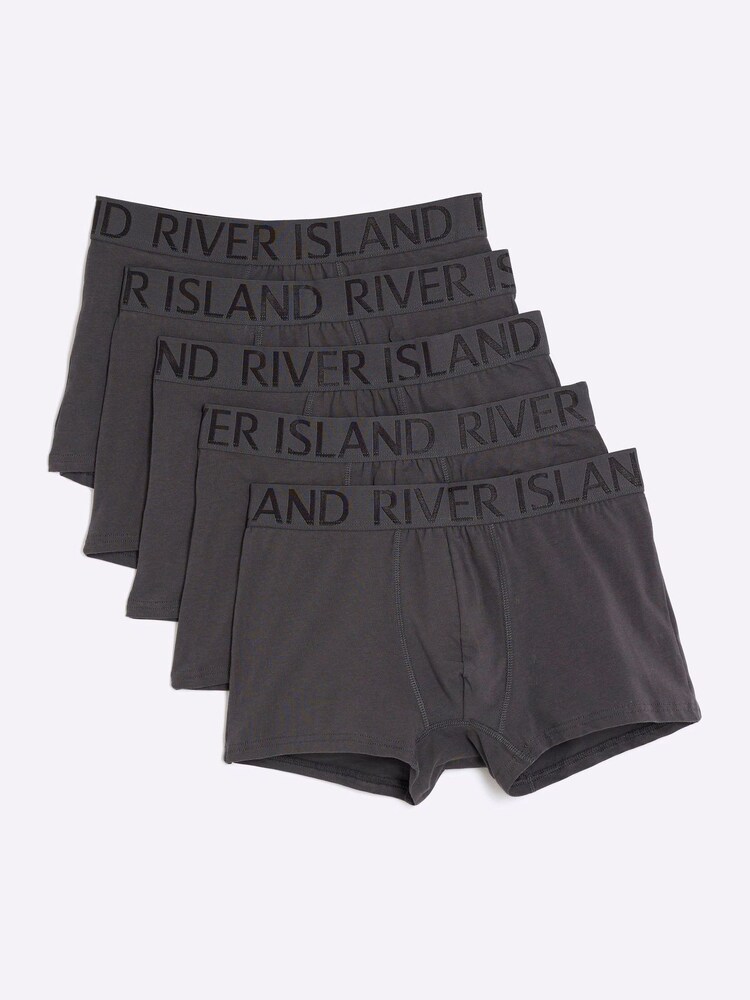 River Island Grey Jacquard Waist Band Trunks 5 Pack - Image 1 of 1