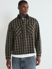 River Island Brown Oversized Fit Contrast Collar Check Over Shirt - Image 1 of 4