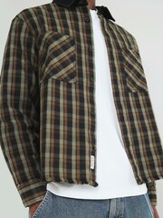 River Island Brown Oversized Fit Contrast Collar Check Over Shirt - Image 2 of 4
